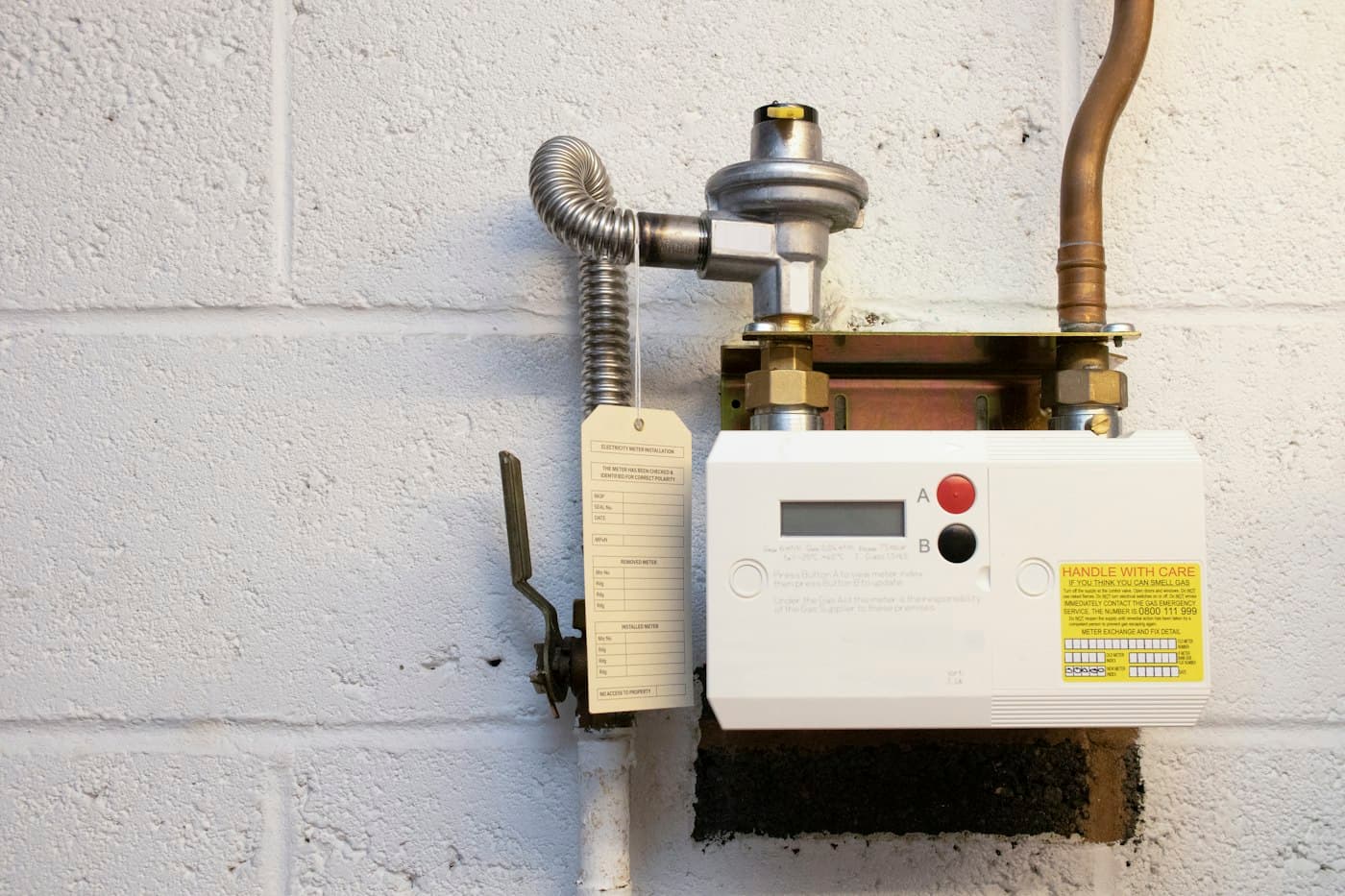 Gas meter and supply pipes