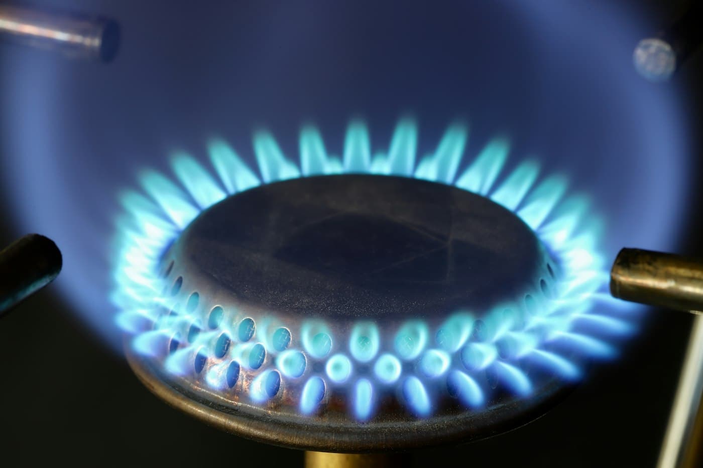 Blue gas flame on a hob burner